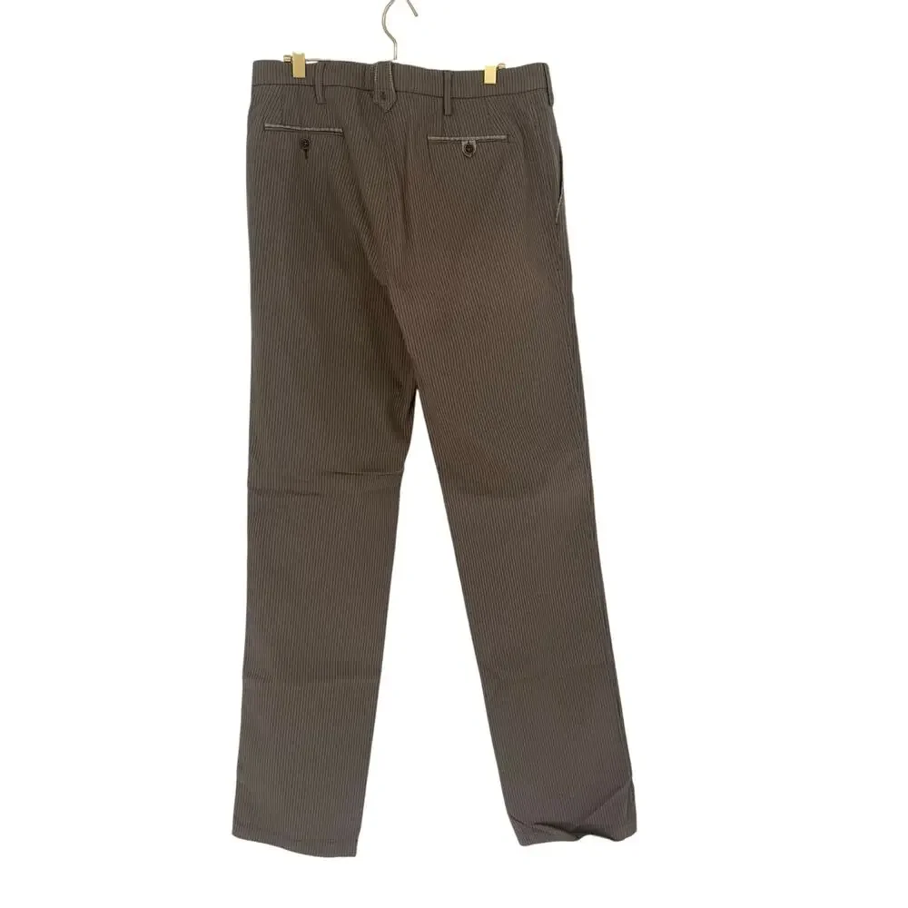 Robert Graham Men's Casual Pants Brown Khaki Cotton Twill Vertical Strip 34